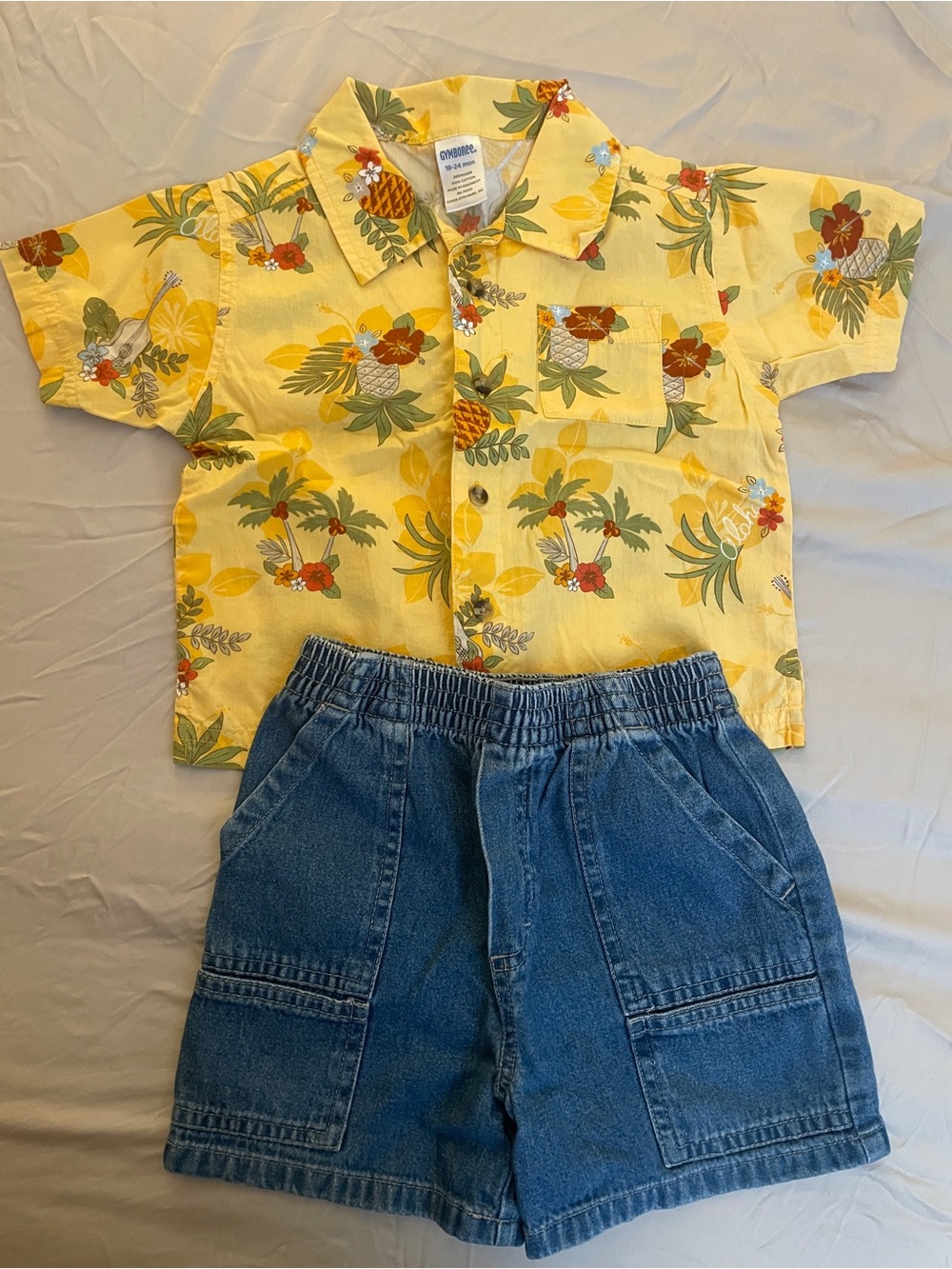 NWOT Gymboree Aloha Tropical Pineapple Bottom Shirt Sz 18-24 Denim short 2T
